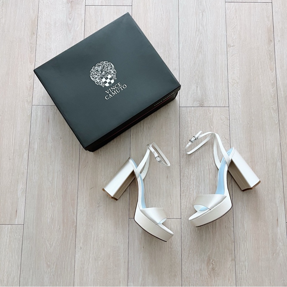 Vince Camuto White Platform Block Heel Sandals